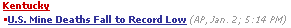 Kentucky: U.S. Mine Deaths Fall To Record Low