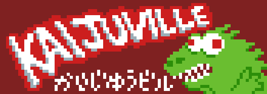 An oversized pixel art badge for Kaijuville.